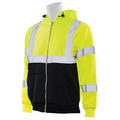 W378 ANSI Class 3 Hi-Viz Lime Black Bottm Zip-Front Sweatshirt (Medium)